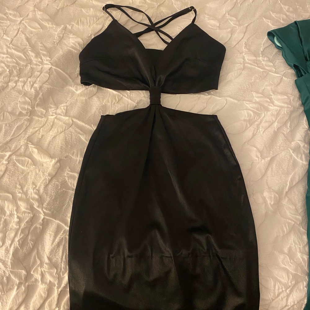 Forever 21 Small Black satin mini dress with tie front detail and cross back
